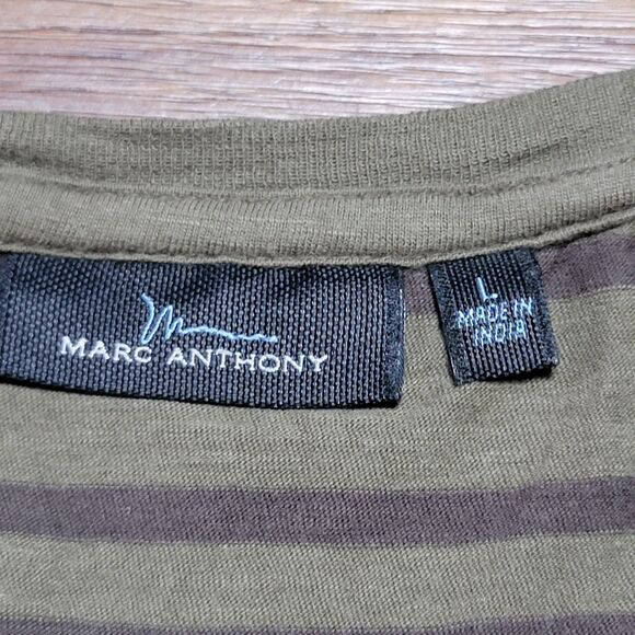Marc Anthony SS Army Green / Dk Green Stripes V-Neck Tee - Size Large - Picture 4 of 5